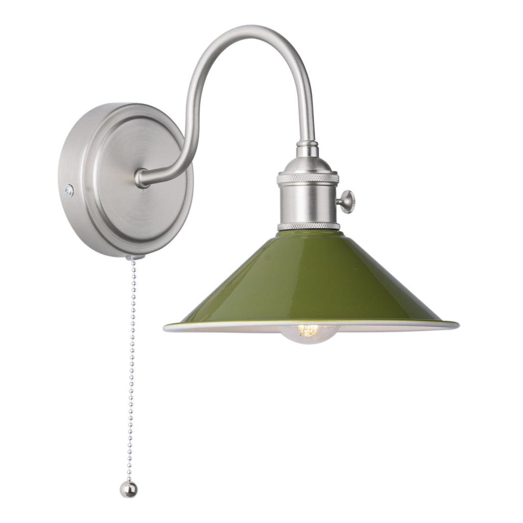 dar-lighting-Hadano-1-Light-Wall-Light-Antique-Chrome-With-Olive-Green-Metal-Shade