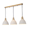 Dar Lighting - Hadano 3 Light Bar Pendant Natural Brass & Ceramic Domed Shade