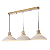 Dar Lighting - Hadano 3 Light Bar Pendant Natural Brass & Ceramic Shallow Shades