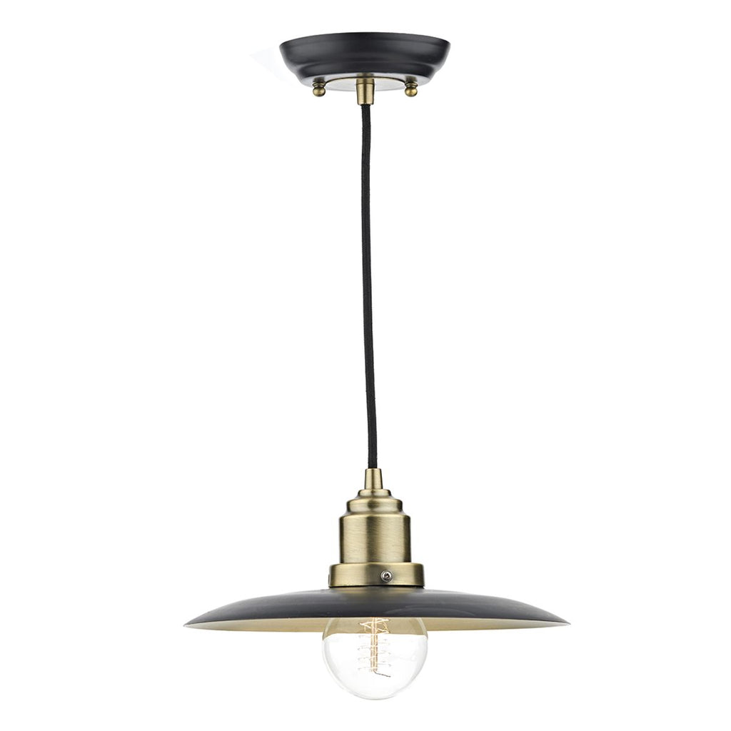 Hannover 1 Light Pendant Black/Antique Brass by Dar Lighting