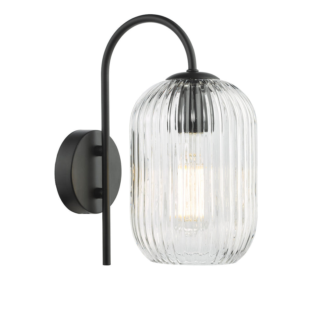 Dar Lighting - Idra Wall Light Matt Black and Ribbed Glass