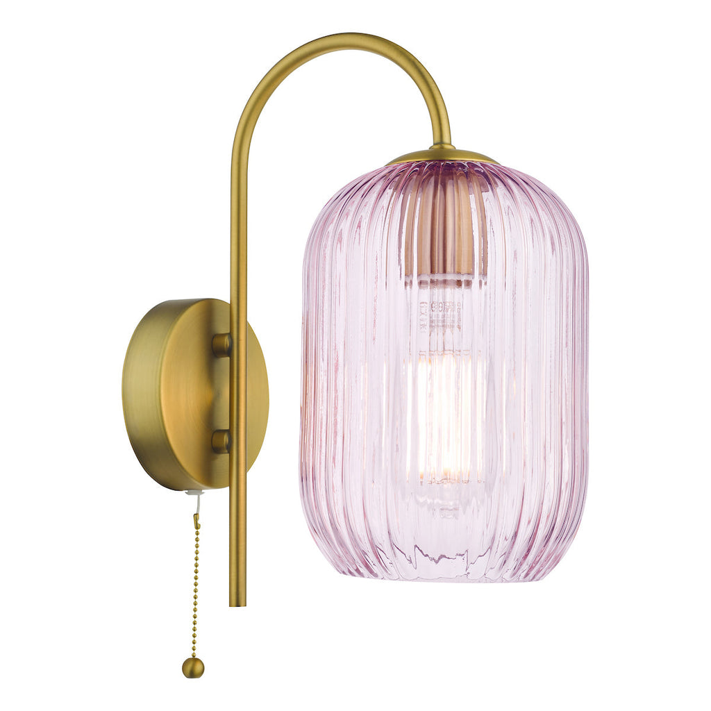 Dar Lighting - Idra Wall Light Aged Bronze and Pink Ribbed Glass