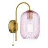 Dar Lighting - Idra Wall Light Aged Bronze and Pink Ribbed Glass