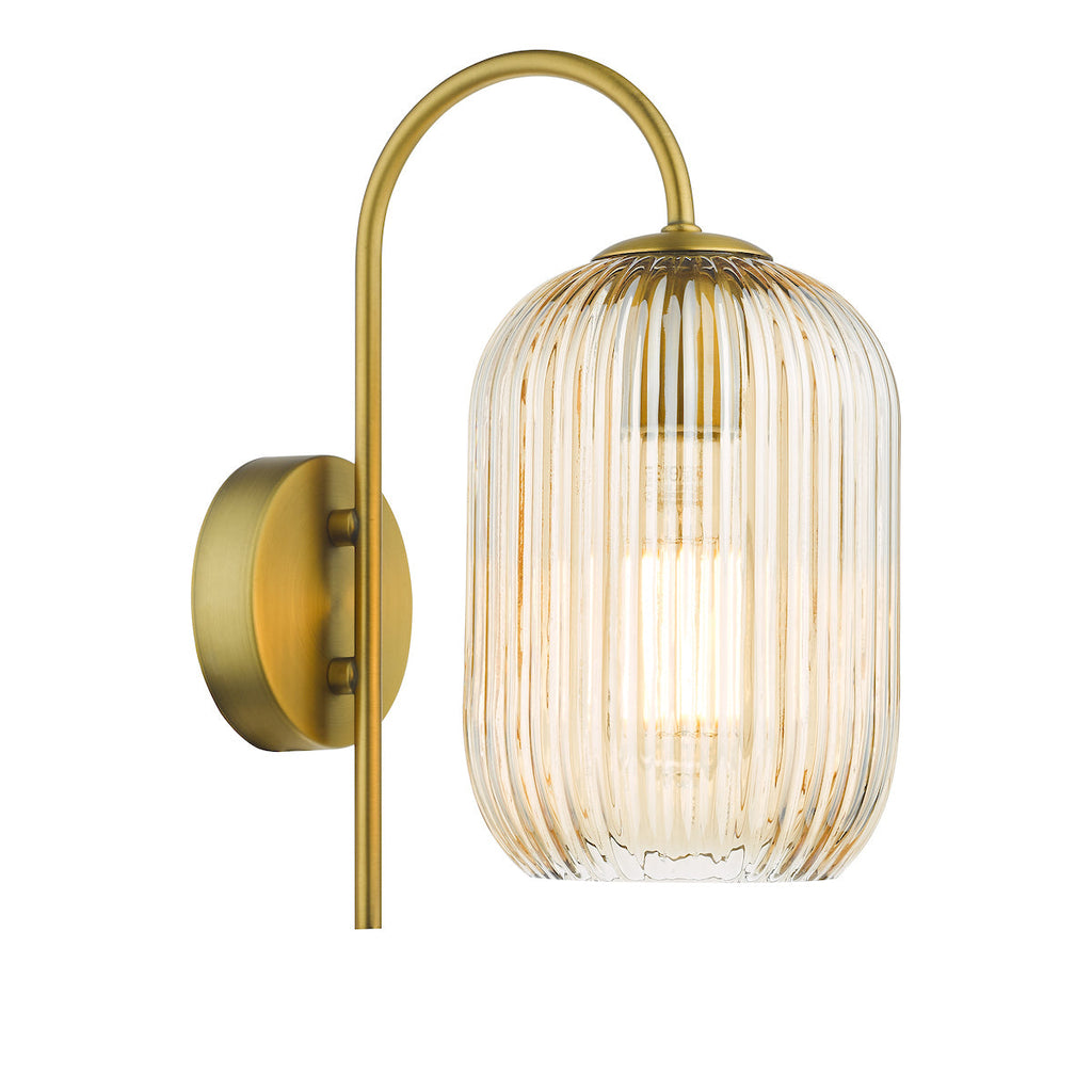 Dar Lighting - Idra Wall Light Aged Bronze and Champagne Ribbed Glass