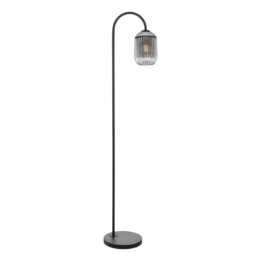 Dar Lighting - Idra Floor Lamp Matt Black and Smoked Ribbed Glass