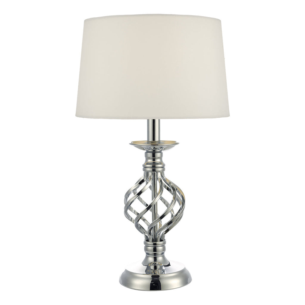 Dar Lighting - Iffley Touch Table Lamp Polished Chrome Twist Cage Base With Shade - Small