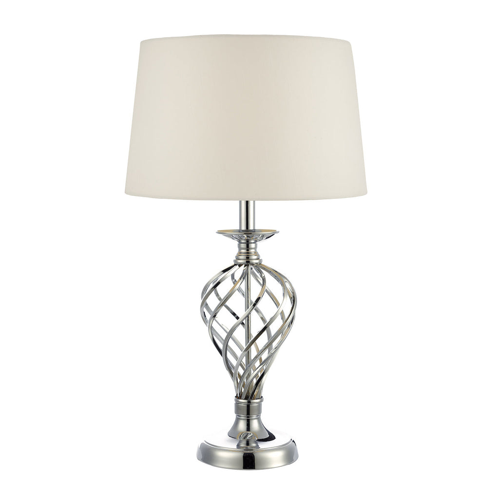 Dar Lighting - Iffley Touch Table Lamp Polished Chrome Twist Cage Base With Shade - Large