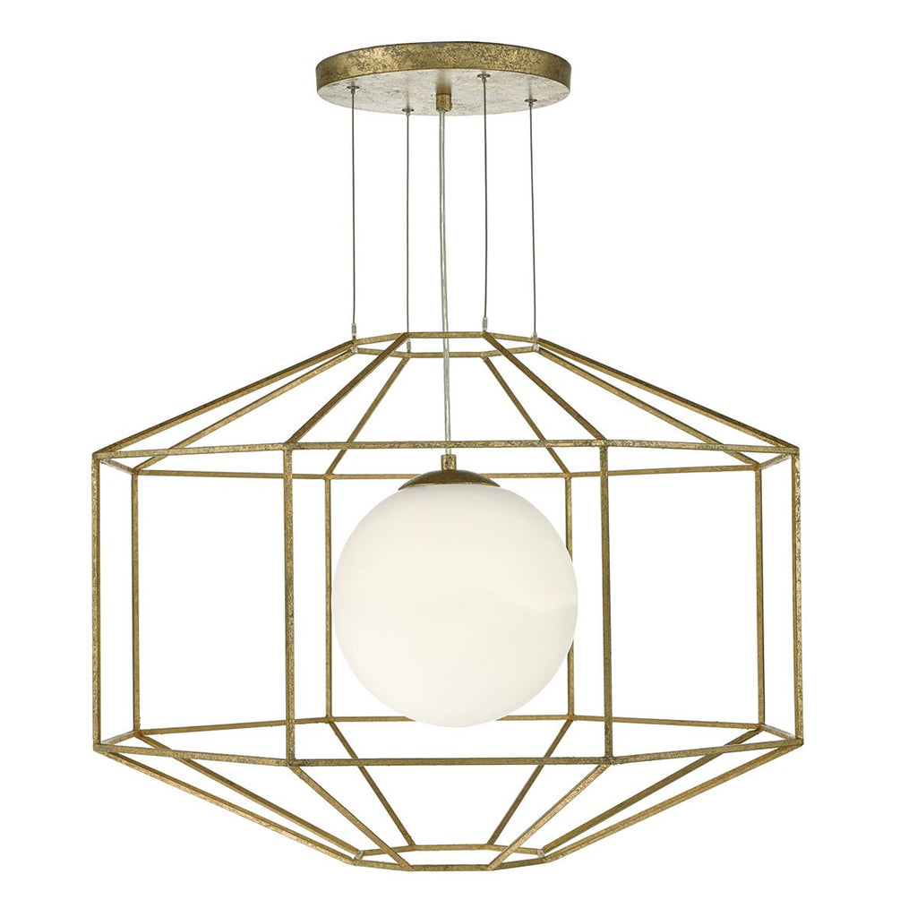 Izmir 1 Light Pendant Hexagonal Old Gold Frame Opal Glass by Dar Lighting