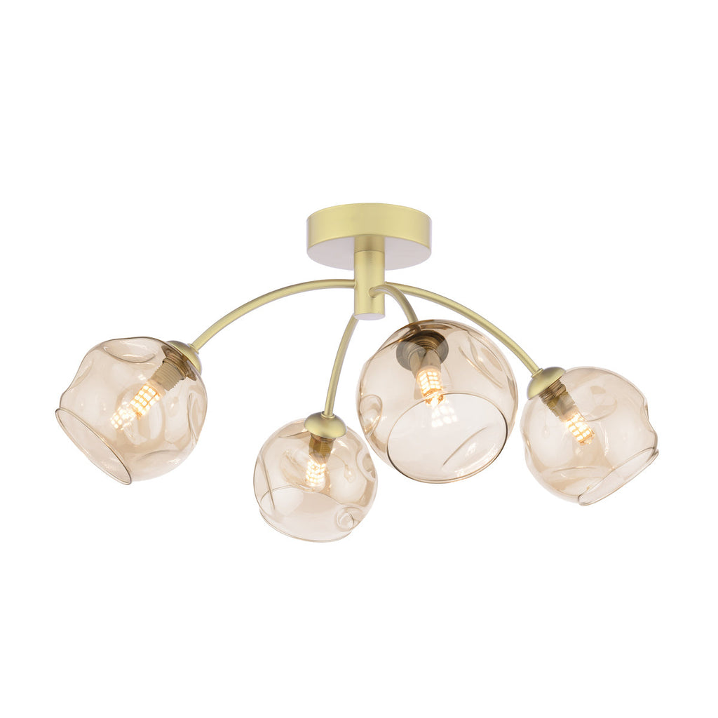 Dar Lighting - Izzy 4 Light Semi-Flush Polished Gold & Champagne Dimpled Glass