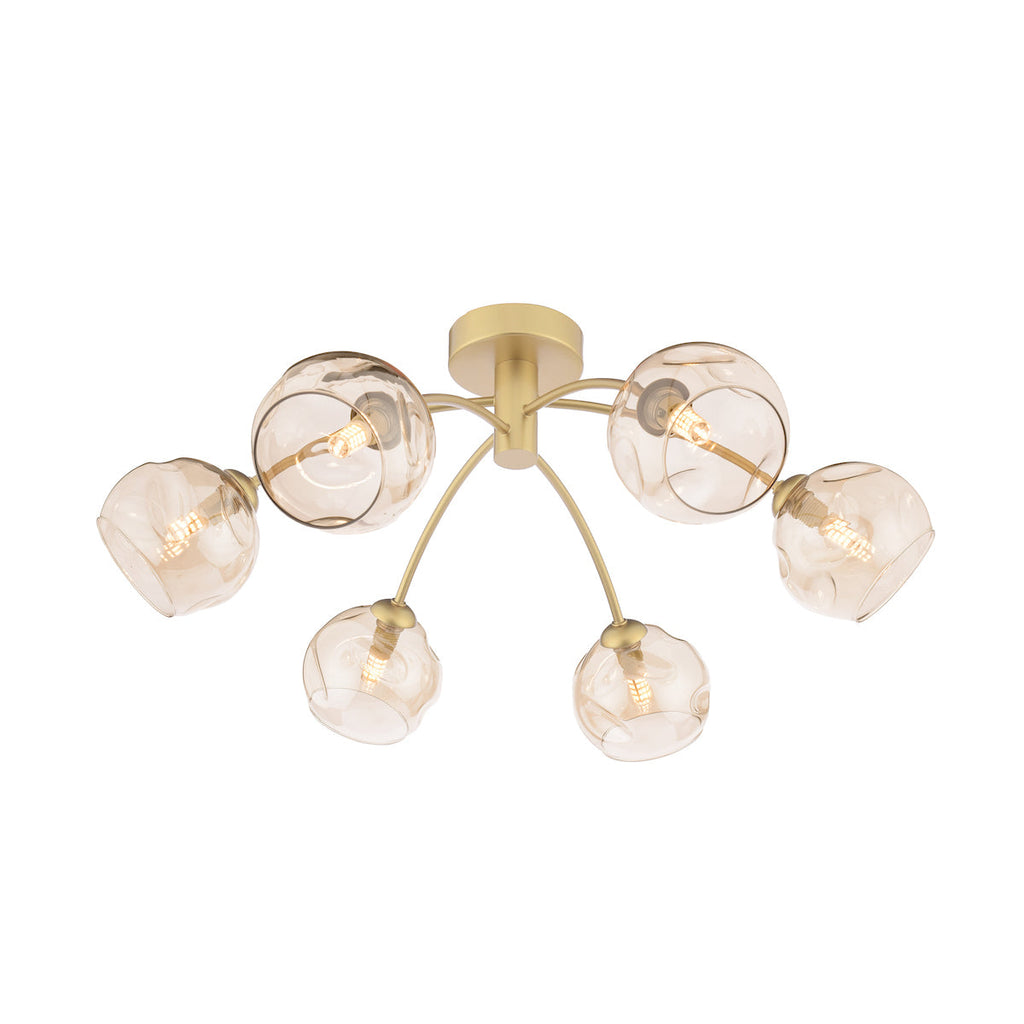 Dar Lighting - Izzy 6 Light Semi-Flush Polished Gold & Champagne Dimpled Glass