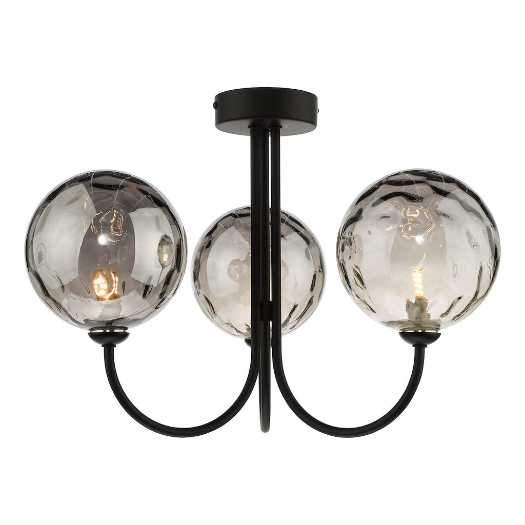 dar-lighting-Jared-3-Light-Semi-Flush-Matt-Black-Smoked-Dimpled-Glass