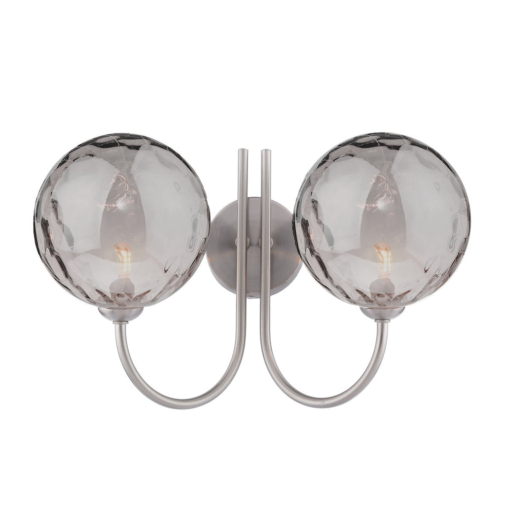 Dar Lighting -Jared 2 Light Wall Light Satin Nickel and Smoked Dimpled Glass