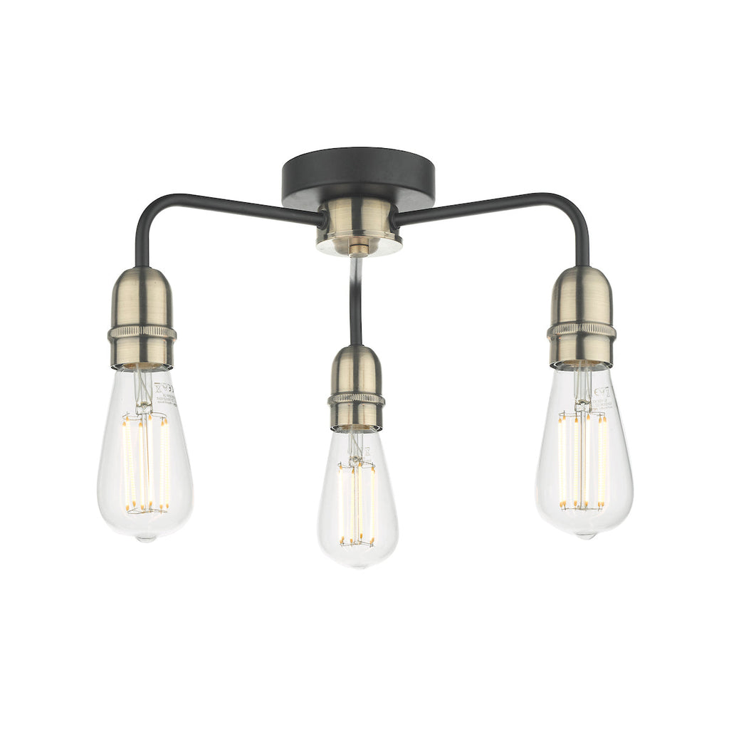 Dar Lighting -  Kiefer 3 Light Flush Black & Antique Brass