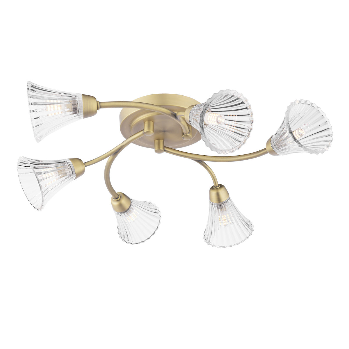 Laura Ashley Lanton 6 Light Semi-Flush Matt Antique Brass and Ribbed G ...