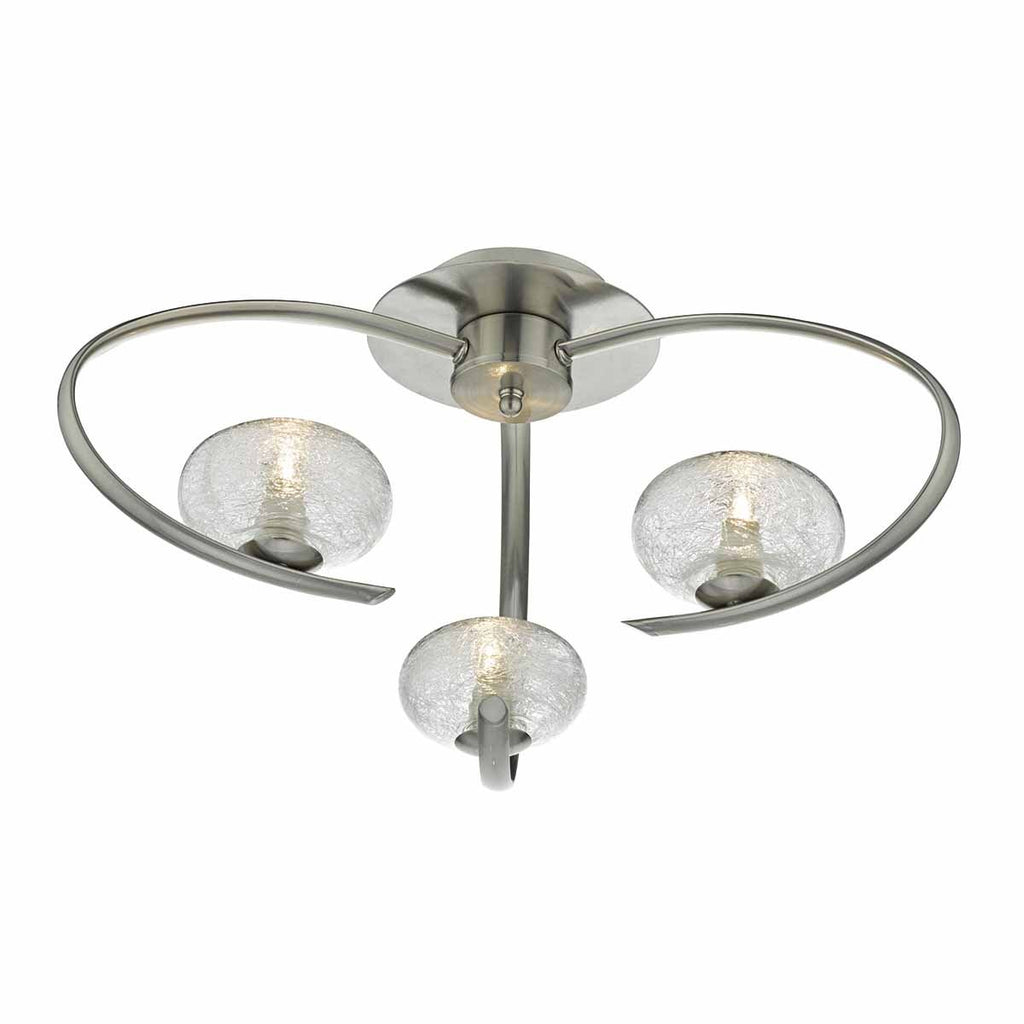 Leighton 3lt Semi Flush Satin Chrome & Sugar Cane Glass by Dar Lighting