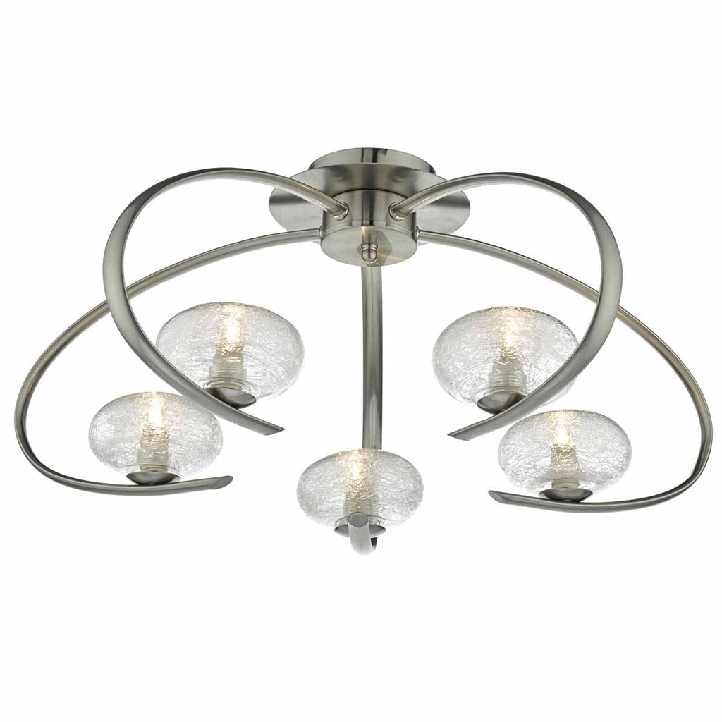 Leighton 5lt Semi Flush Satin Chrome & Sugar Cane Glass by Dar Lighting