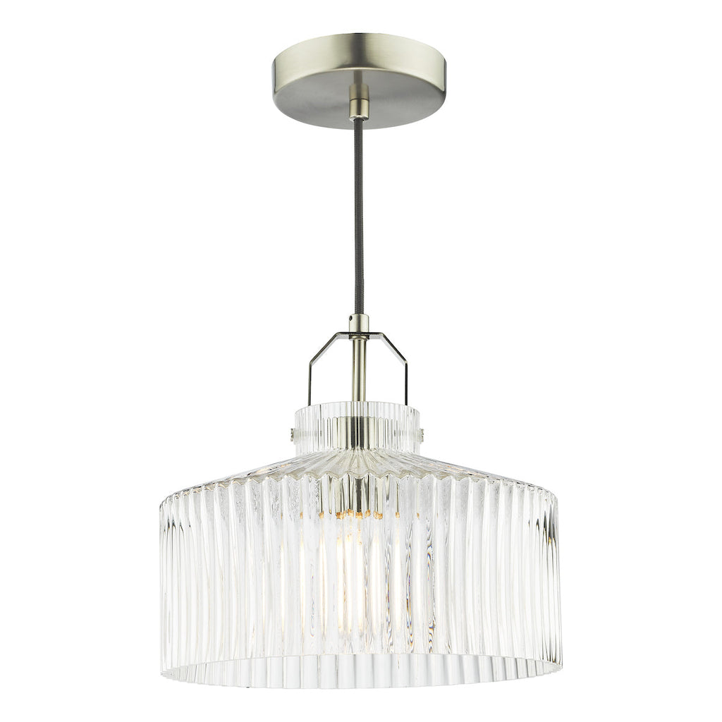 Dar Lighting - Lenka Pendant Satin Nickel and Ribbed Glass