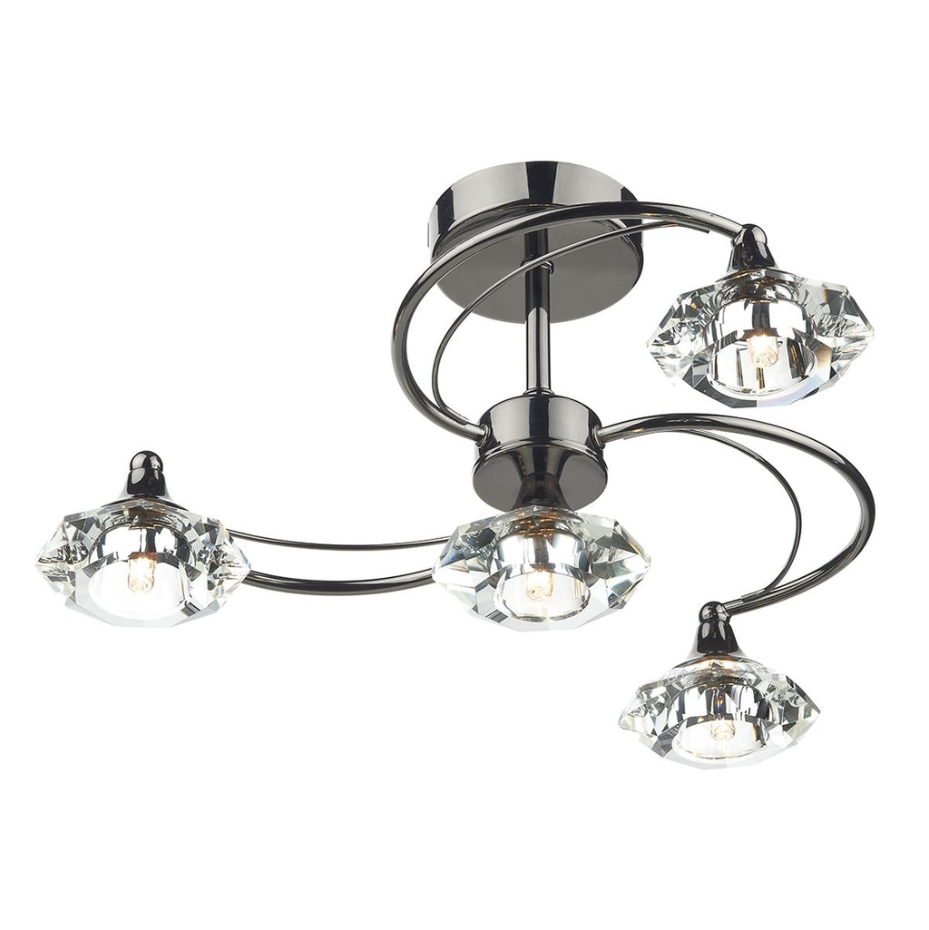 Luther 4 Light Semi Flush complete with Crystal Glass Black Chrome by Dar Lighting