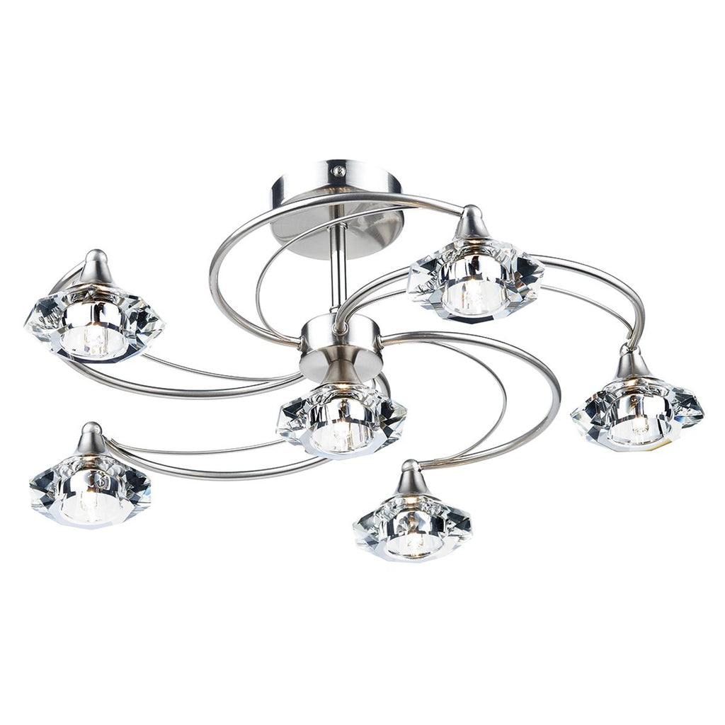 Luther 6 Light Semi Flush complete with Crystal Glass Satin Chrome by Dar Lighting