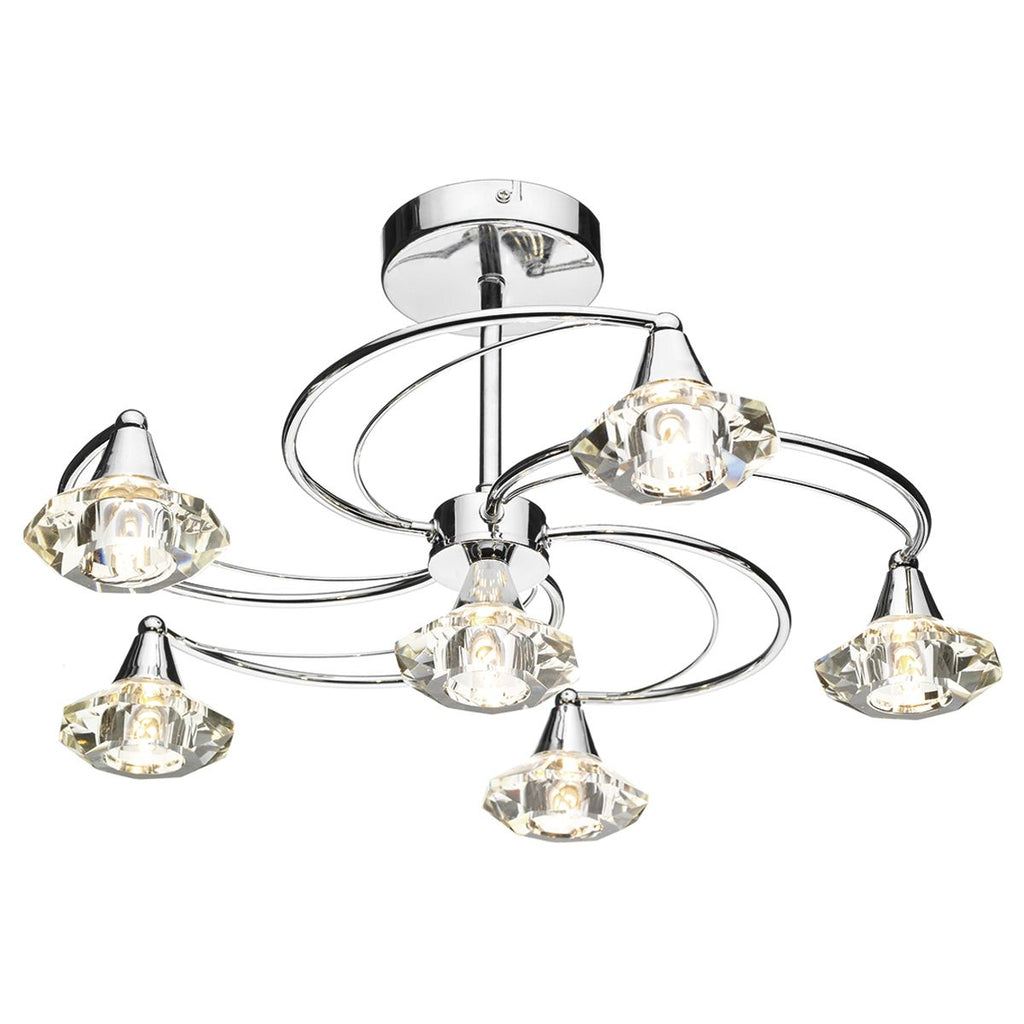 Luther 6 Light Semi Flush complete with Crystal Glass Polished Chrome by Dar Lighting