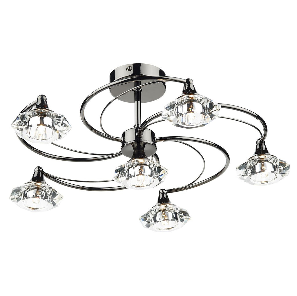 Luther 6 Light Semi Flush complete with Crystal Glass Black Chrome by Dar Lighting