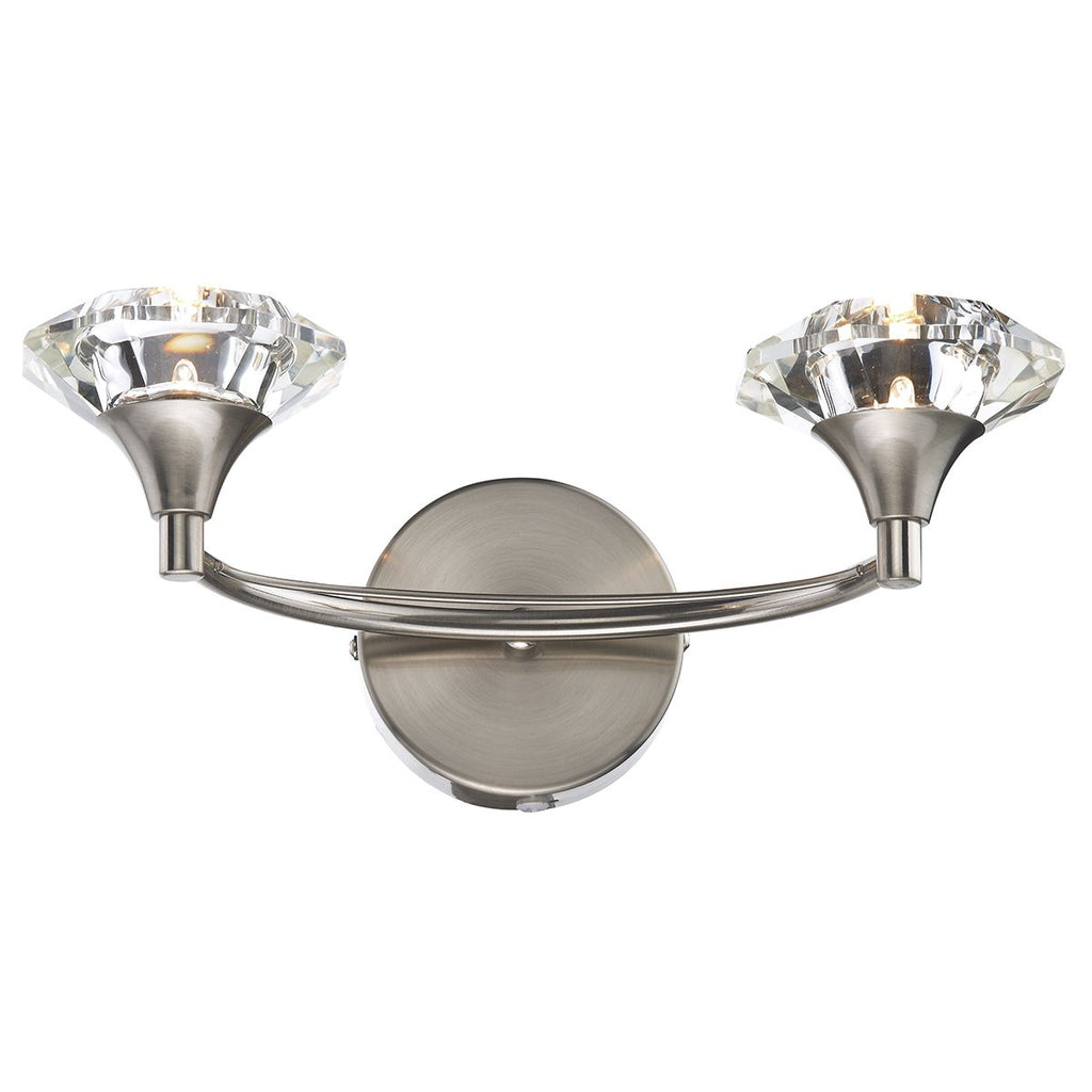 Luther Double Wall Light complete with Crystal Glass Satin Chrome by Dar Lighting