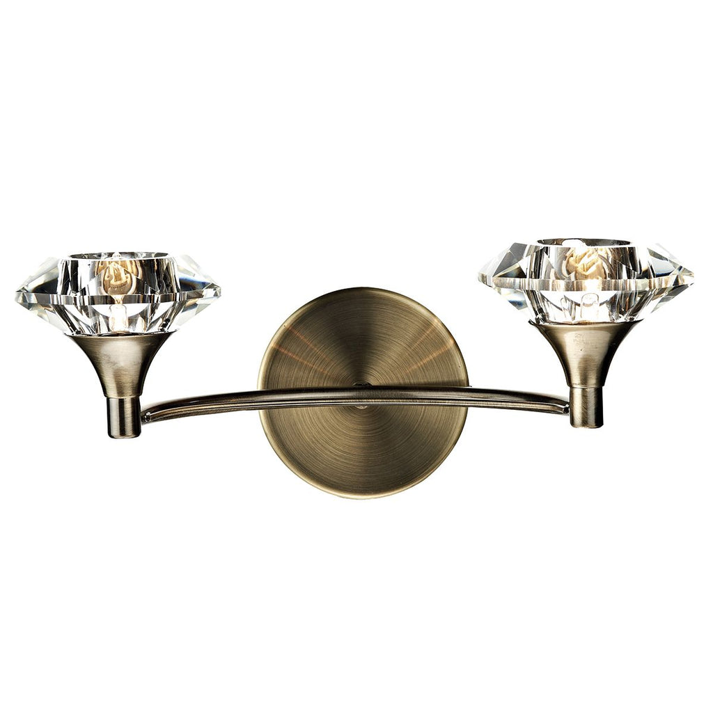 Luther Double Wall Light complete with Crystal Glass Antique Brass by Dar Lighting