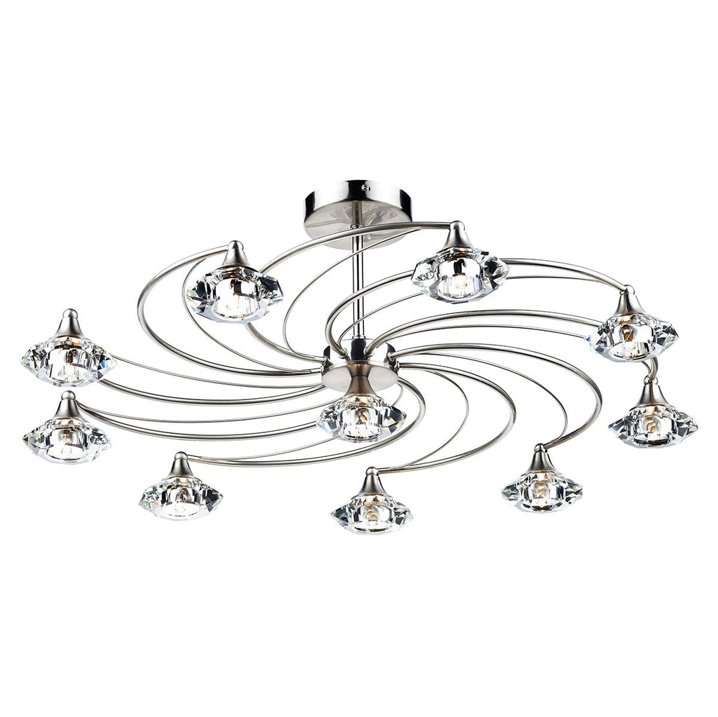 Luther 10 Light Semi Flush complete with Crystal Glass Satin Chrome by Dar Lighting