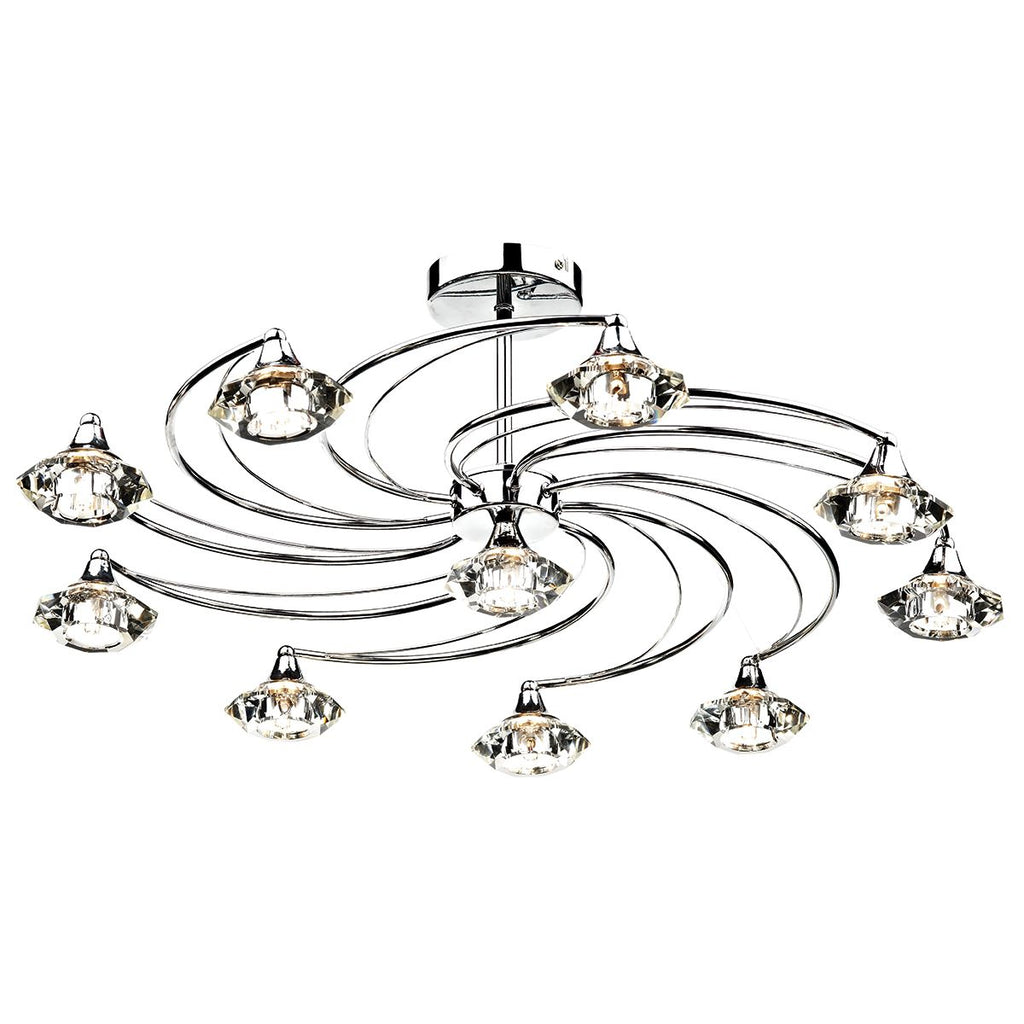 Luther 10 Light Semi Flush complete with Crystal Glass Polished Chrome by Dar Lighting
