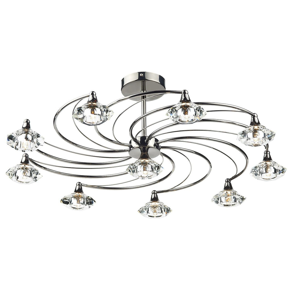 Luther 10 Light Semi Flush complete with Crystal Glass Black Chrome by Dar Lighting