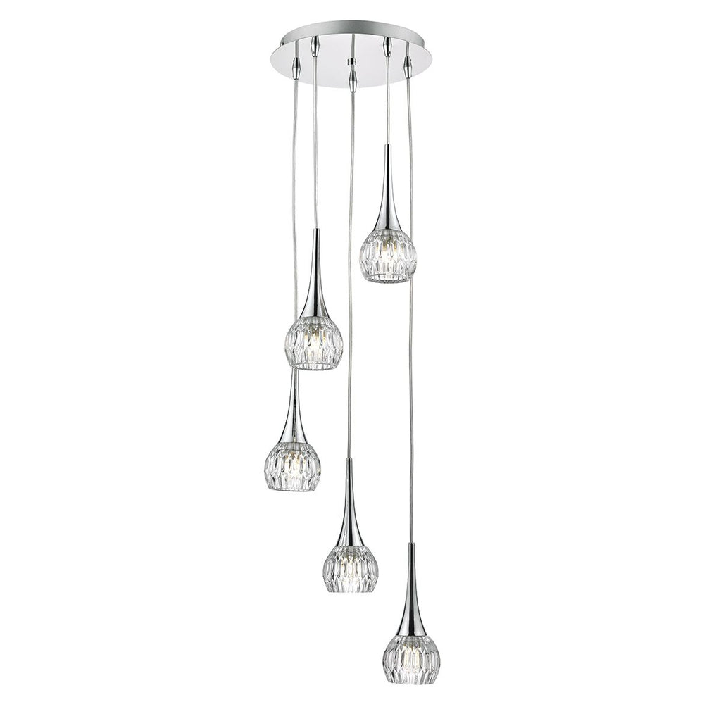 Lyall 5 Light Spiral Polished Chrome & Decorative Glass by Dar Lighting