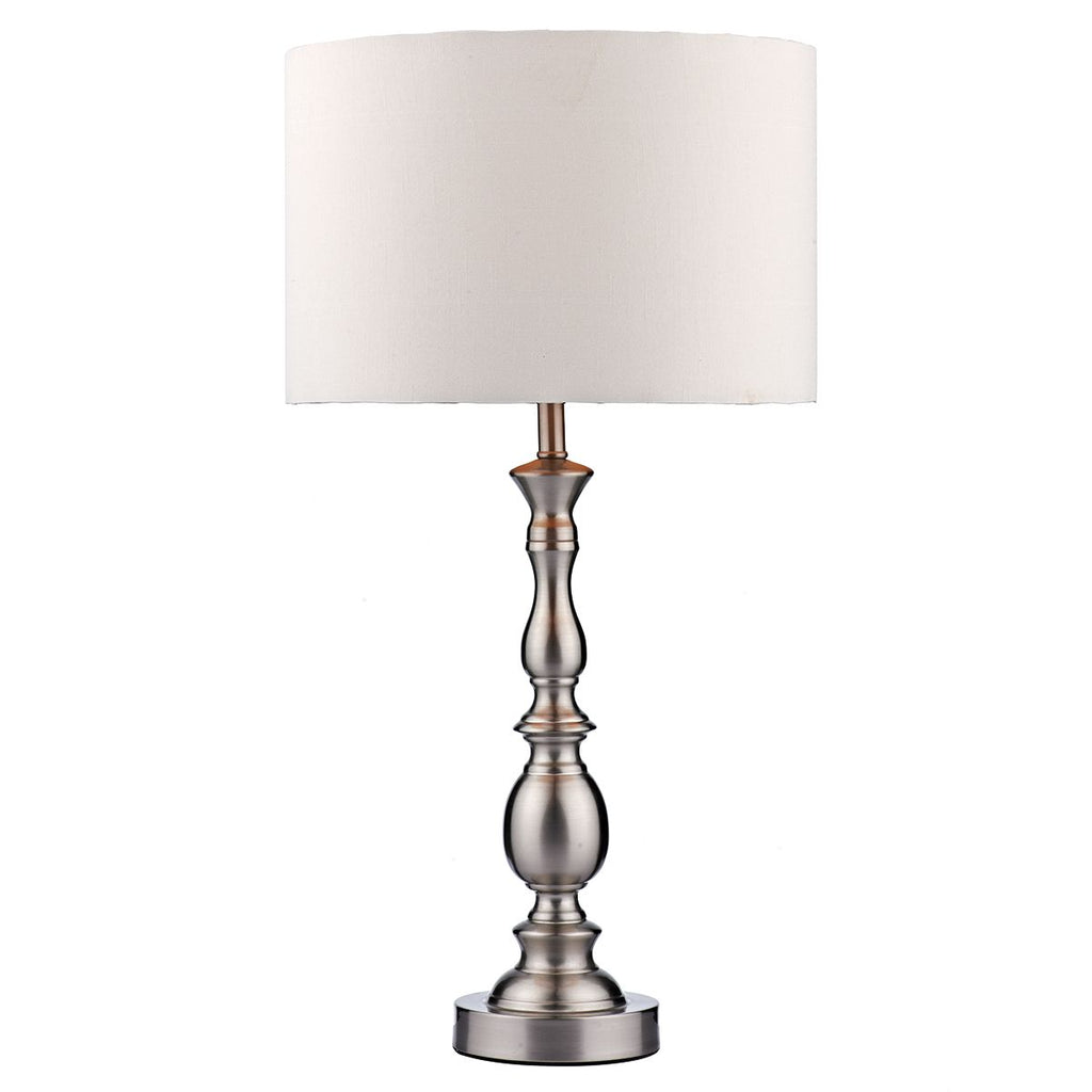 Madrid Ball Table Lamp Satin Chrome complete with Shade by Dar Lighting
