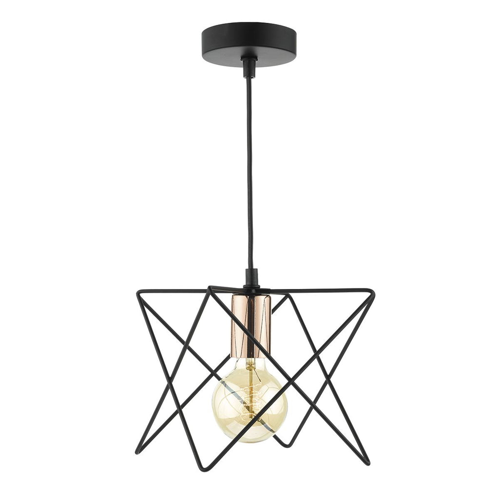 Midi 1 Light Pendant Matt Black & Bright Copper Detail by Dar Lighting