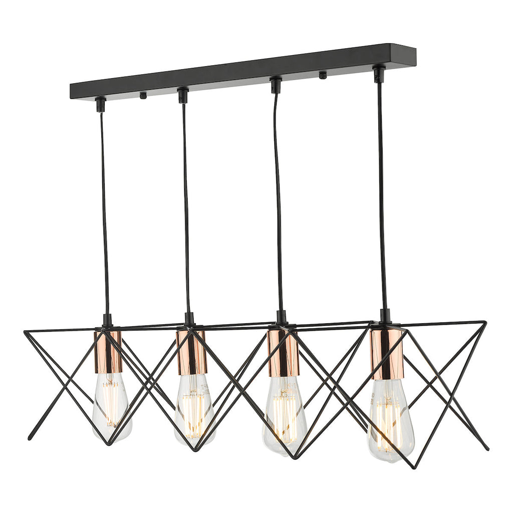 Midi 4 Light Bar Pendant Black and Copper by Dar Lighting