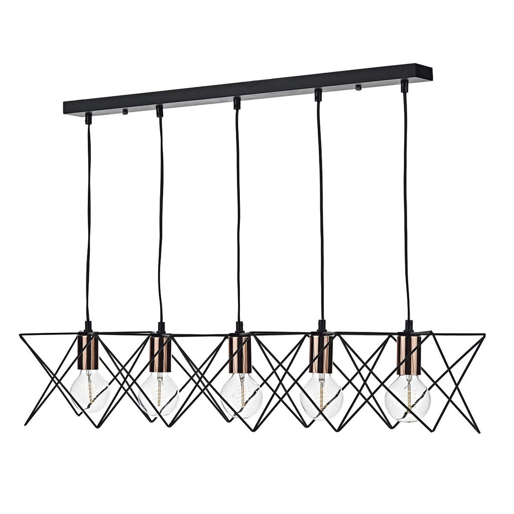 Midi 5 Light Bar Pendant Black and Copper by Dar Lighting