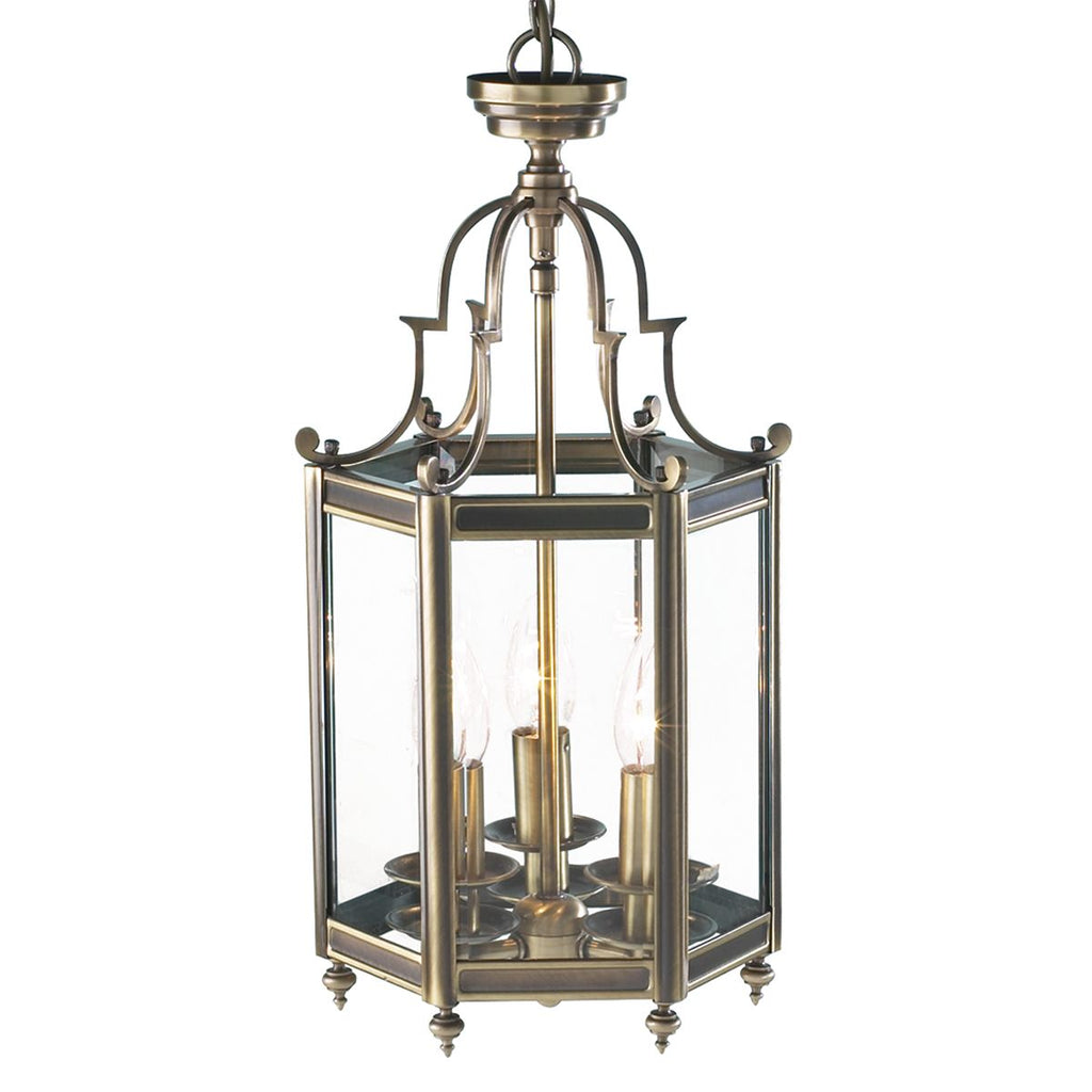 Moorgate Hexagonal Hall Lantern Dual Mount Antique Brass by Dar Lighting