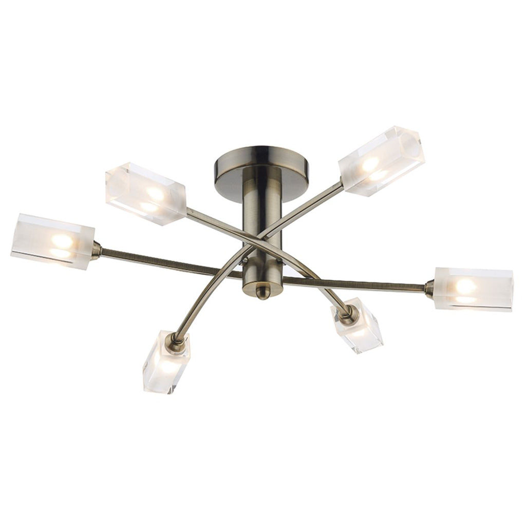 Morgan 6 Light Semi Flush Antique Brass by Dar Lighting