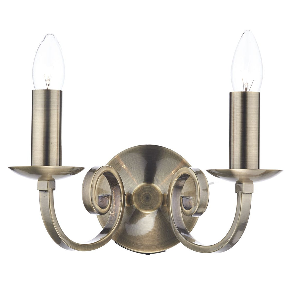 Murray Double Wall Light Antique Brass by Dar Lighting
