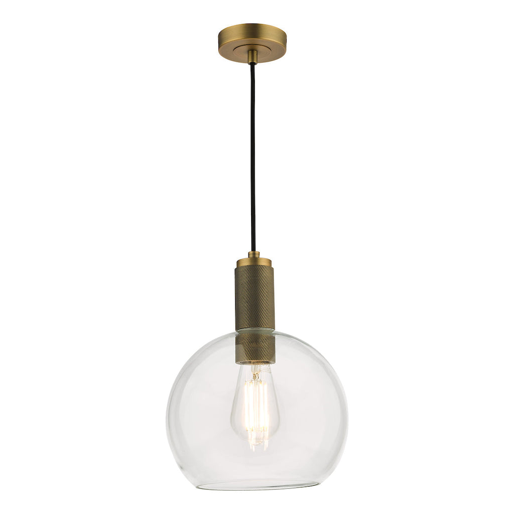 dar-lighting-Nikolas Pendant Natural Solid Brass Round Clear Glass