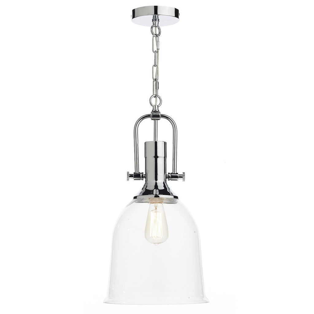 Nolan 1 Light Pendant Polished Chrome/ Clear by Dar Lighting