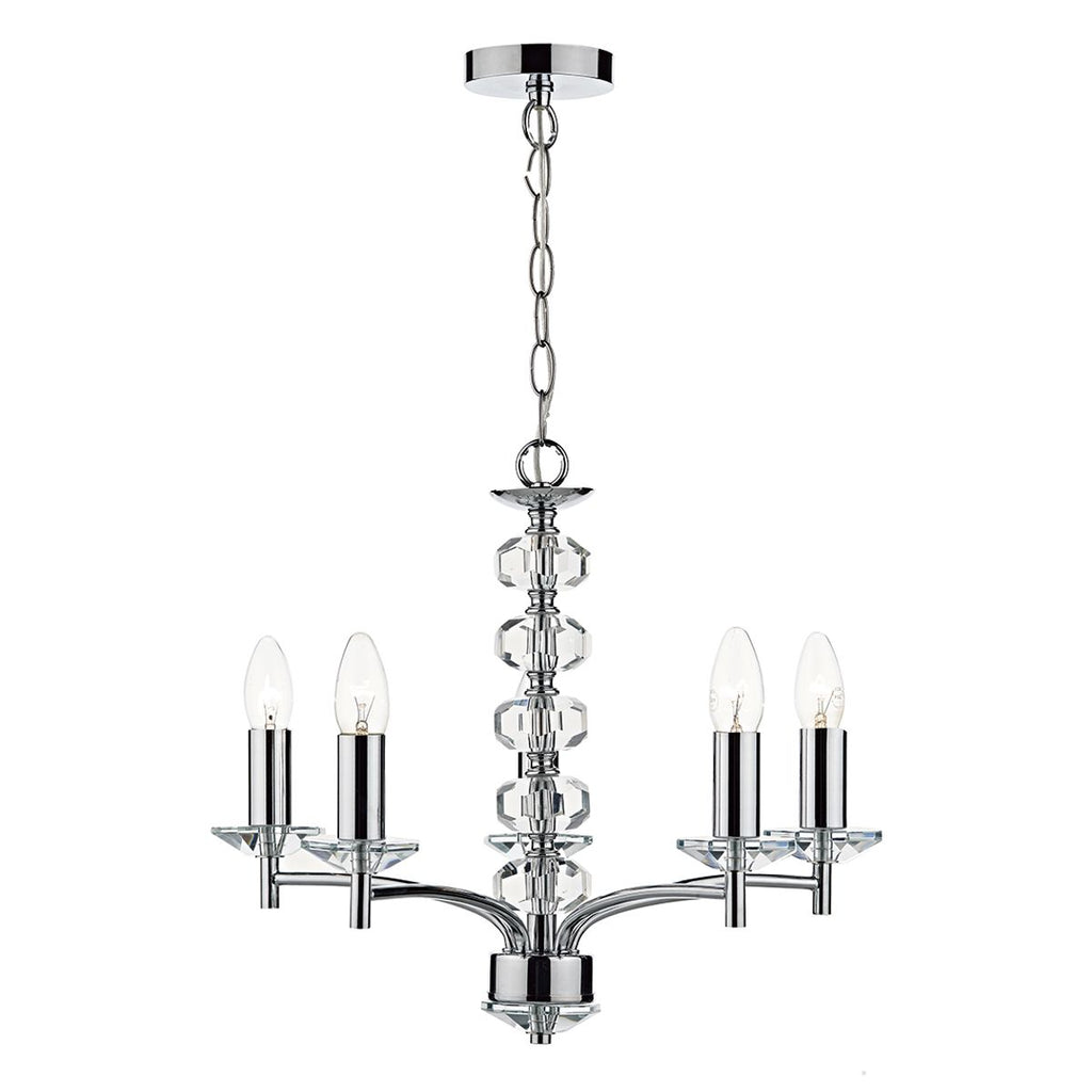 Oleana 5 Light Pendant Polished Chrome Crystal by Dar Lighting