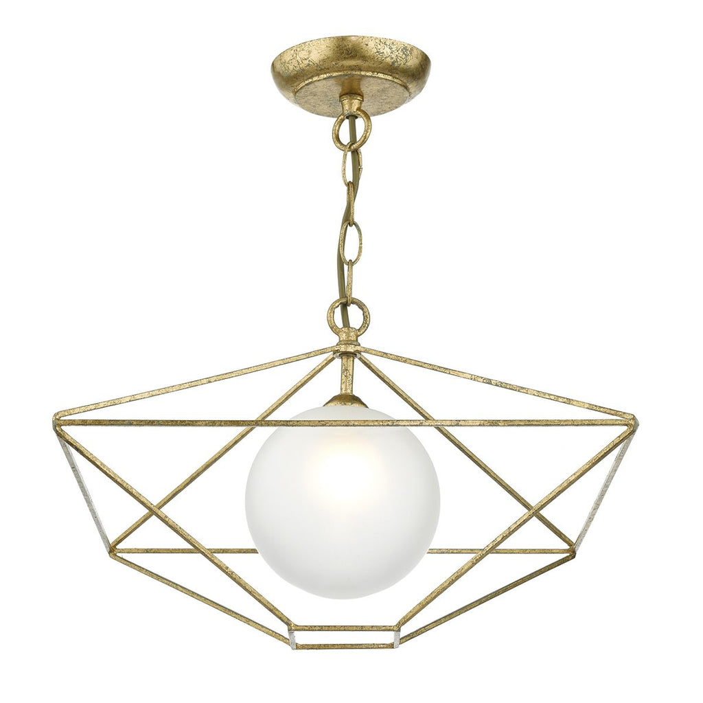 Orsini 1 Light Pendant Antique Gold Opal Glass Shade by Dar Lighting