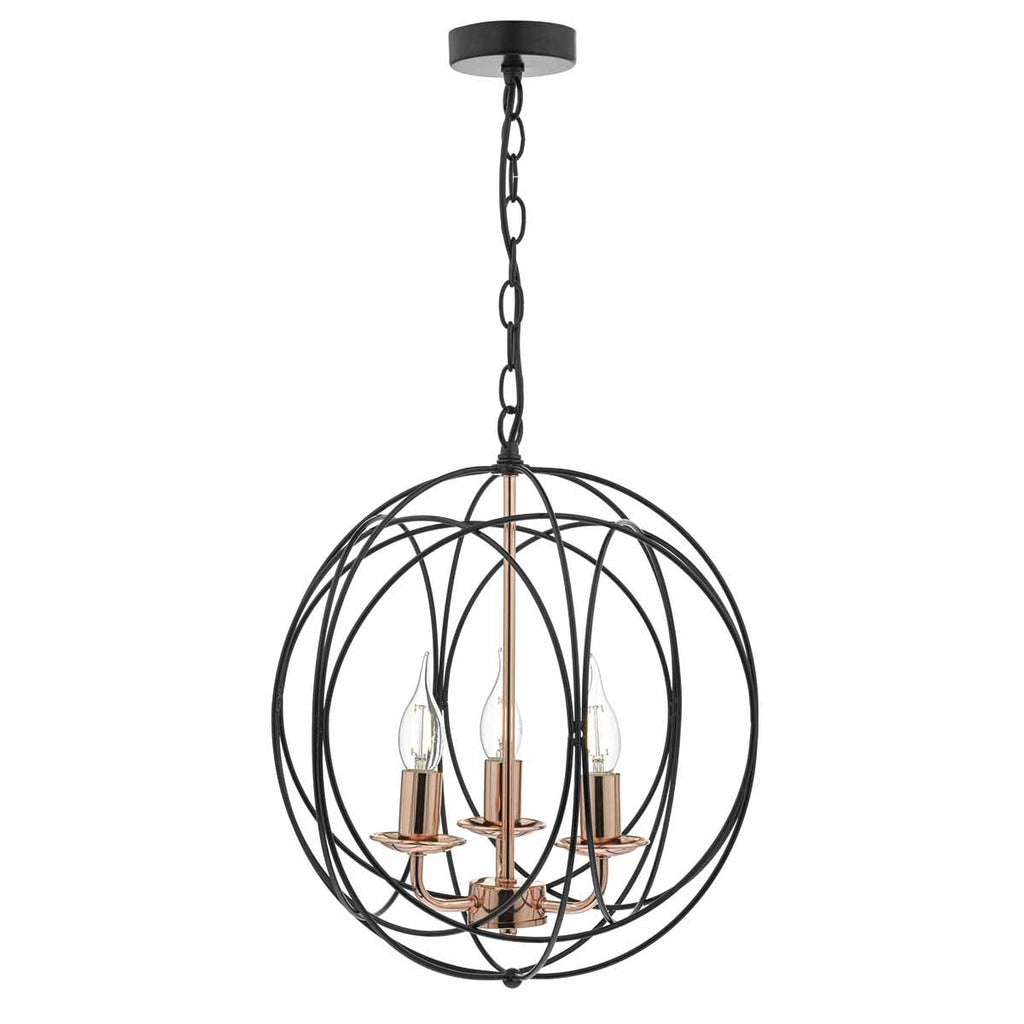 Phoenix 3lt Pendant Black & Copper by Dar Lighting