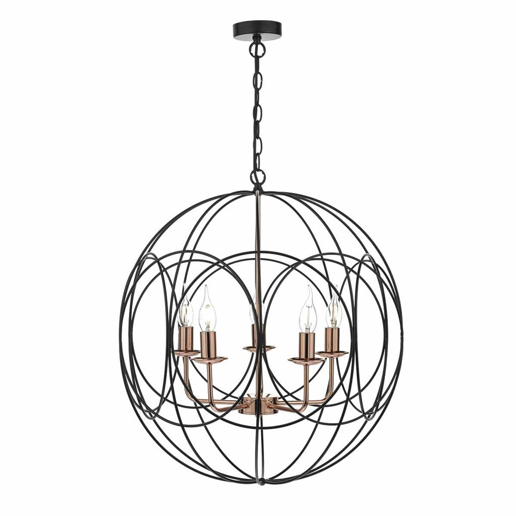 Phoenix 5lt Pendant Black & Copper by Dar Lighting