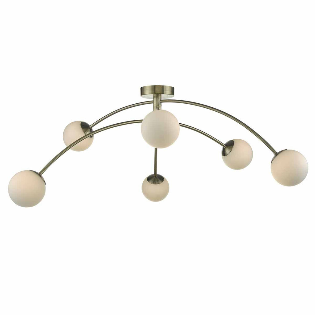 Puglia 6lt Semi Flush Antique Brass & Opal Glass by Dar Lighting