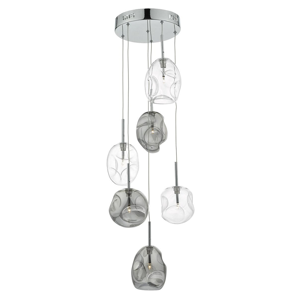 Quinn 6 Light Cluster Pendant Smoked/ Clear by Dar Lighting
