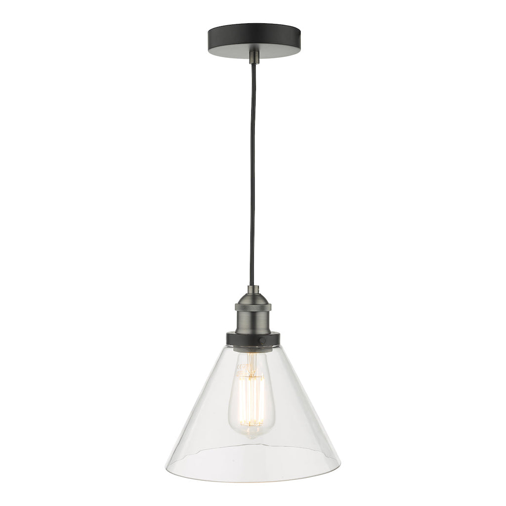 Ray 1 Light Pendant Antique Nickel Clear by Dar Lighting