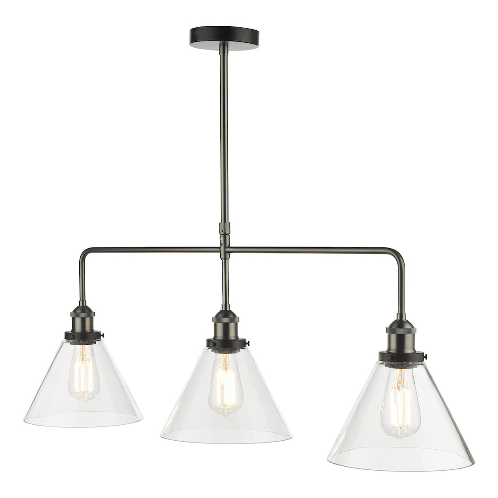 Ray 3 Light Bar Pendant Antique Nickel Clear by Dar Lighting