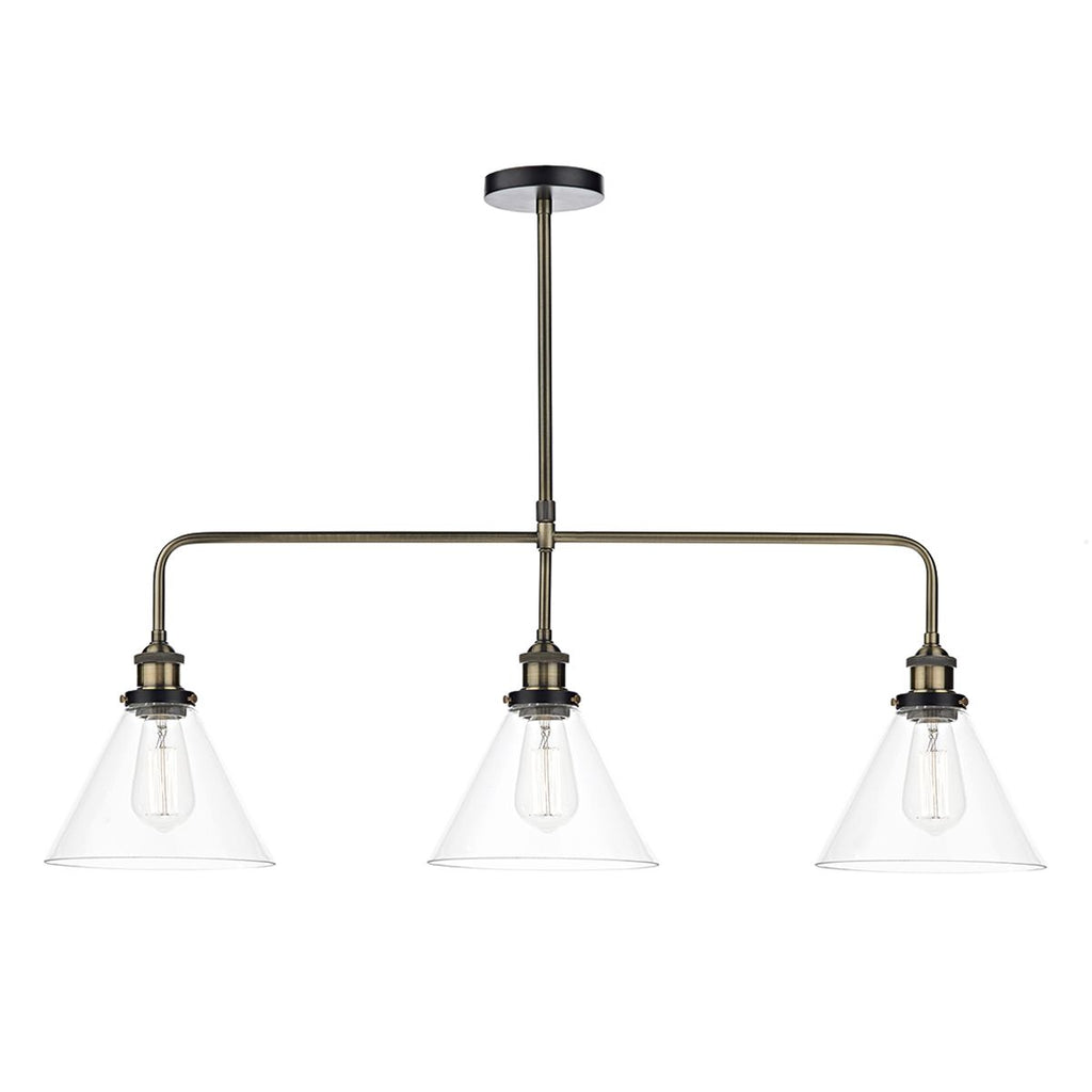 Ray 3 Light Bar Pendant Antique Brass Clear by Dar Lighting