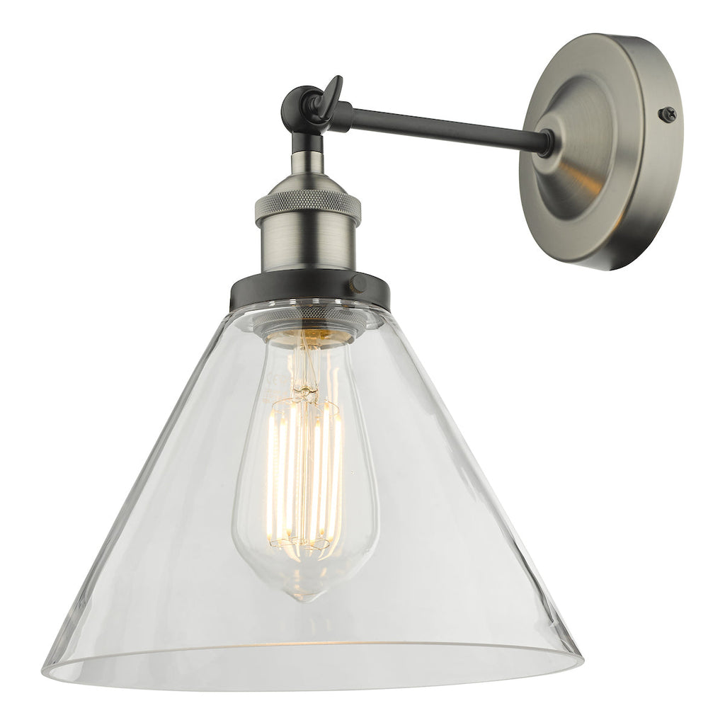 Ray 1 Light Wall Light Antique Nickel Clear by Dar Lighting